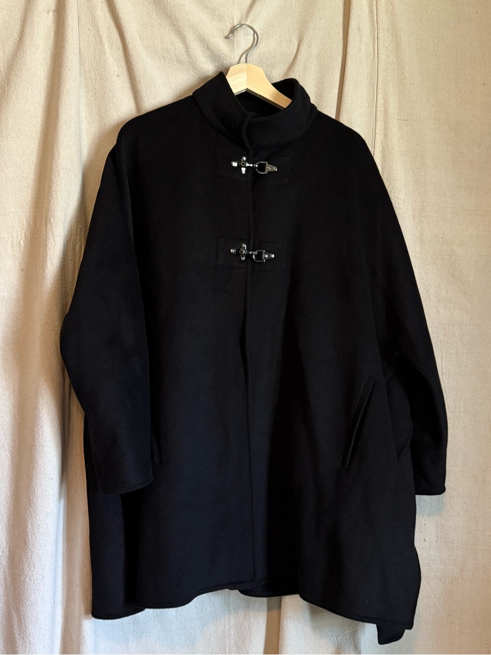 Zara Black Funnel-Neck Toggle Cape Coat